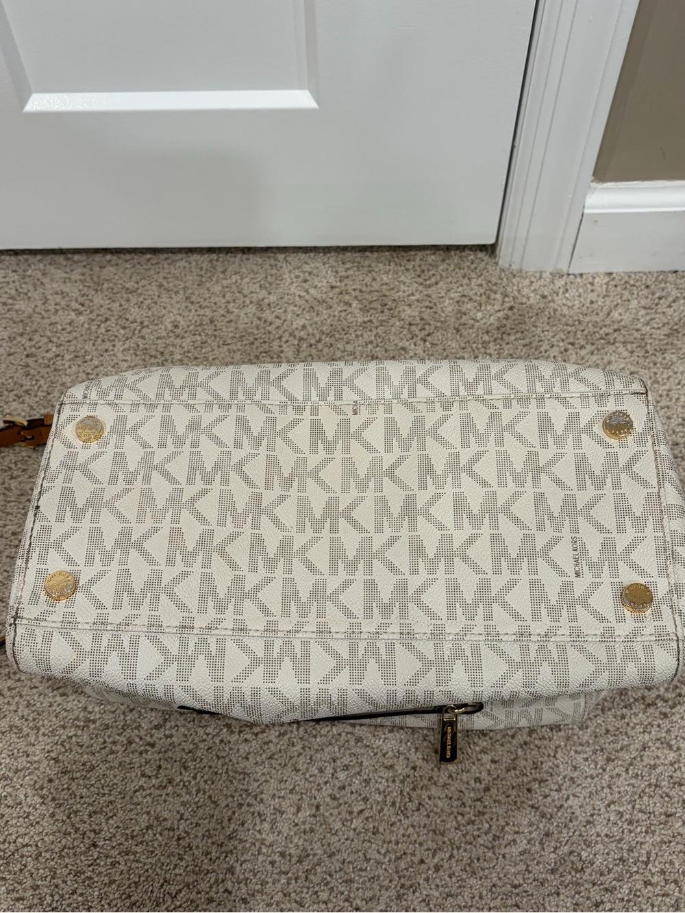 Michael Kors Vanilla Logo Satchel with Acorn Brown Trim - Picture 6 of 10